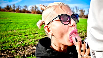 A Sweet Little Thing Takes My Cock In An Open Field And Swallows Every Drop Of My Load.